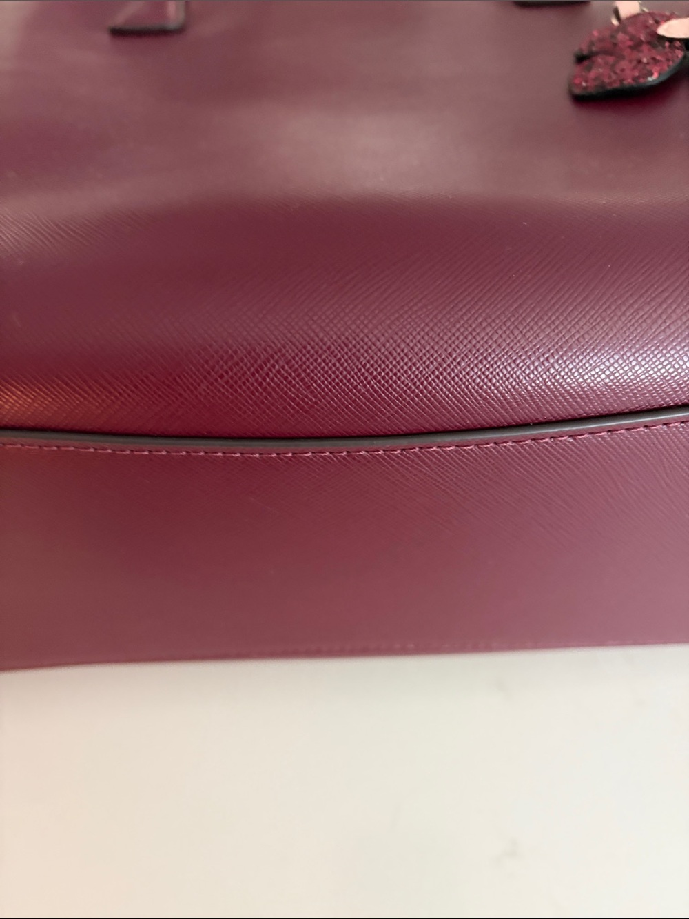 kate spade Burgundy Saffiano Leather Tote with Floral Charm - Picture 5 of 11